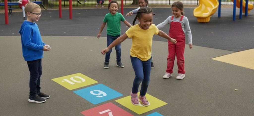Transform Any Playground with Our Multi-Colored Hopscotch Stencil