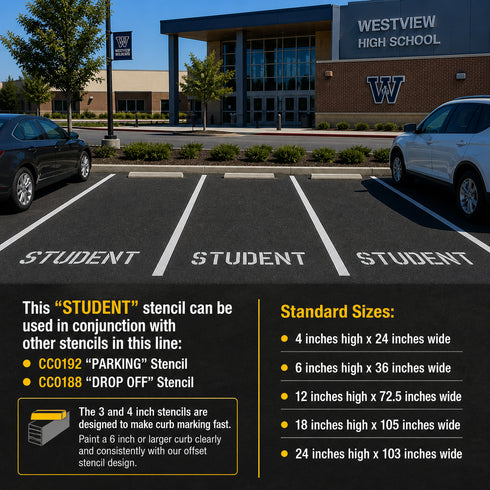 Sizes and application advice for the Student Parking Lot Stencils
