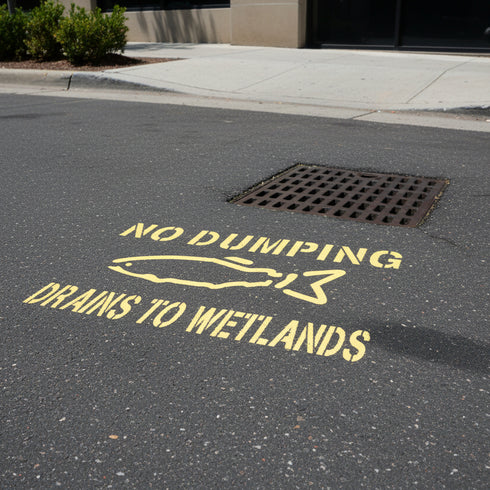 No Dumping Drains to Wetlands Storm Drain Stencil