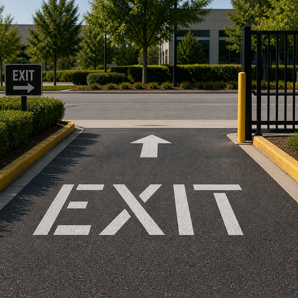 Exit Stencil painted onto a parking lot