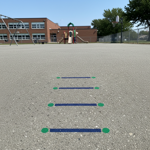 School playground with marked lines on the tarmac