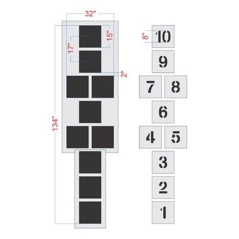 Measurement chart for Hopscotch Playground Stencil
