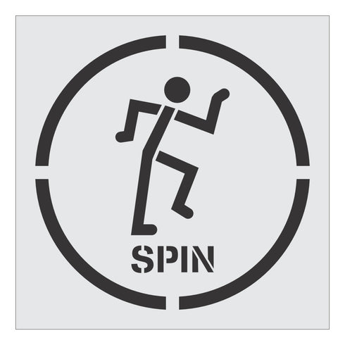 Symbol of a person spinning with 'SPIN' text inside concentric circles on a white background