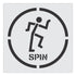 Symbol of a person spinning with 'SPIN' text inside concentric circles on a white background