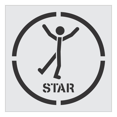 Black 'STAR' symbol with a person in a circle on a white background