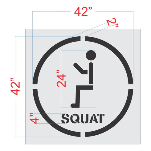 Sticker with squat symbol and measurements on a white background