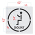 Sticker with squat symbol and measurements on a white background