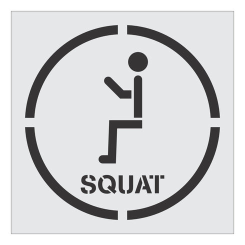 Symbol of a person squatting inside a circle with 'SQUAT' text on a white background