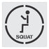 Symbol of a person squatting inside a circle with 'SQUAT' text on a white background