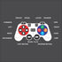 Diagram of a gaming controller with labeled buttons on a dark background