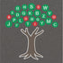 Tree with letters of the alphabet in a circle above it on a gray background