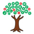 Tree with letters of the alphabet in a circular pattern above it on a white background