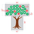 Tree-shaped sign with alphabet letters and dimensions on a white background