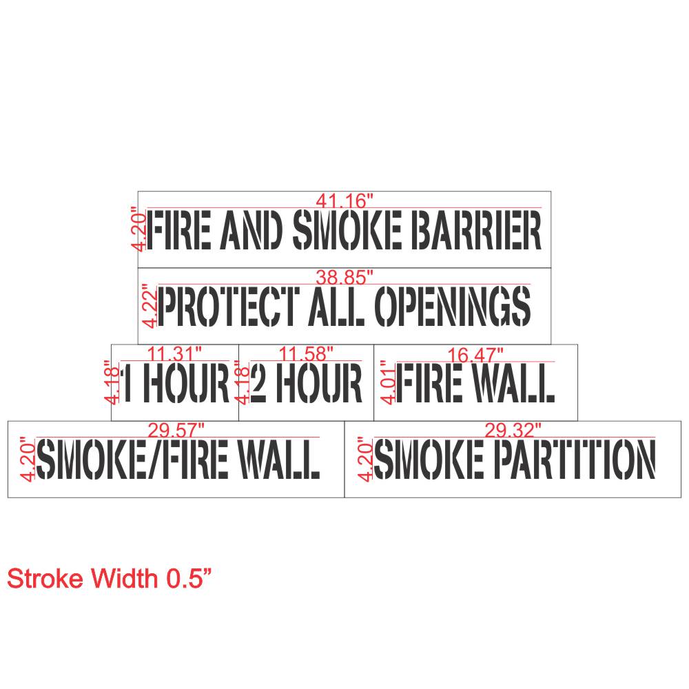 7 Stencil Fire Wall Marking Kit | Fire Code Stencils 4" Letter Height Measurements