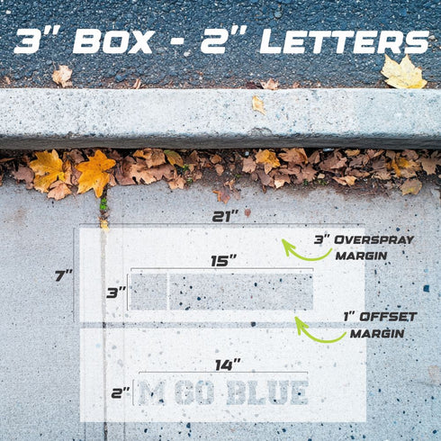Measurement guide for the 2" Go Blue Curb Painting Stencil