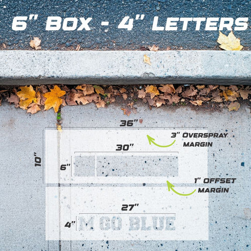 Measurement for the 4" Go Blue Curb Painting Stencil