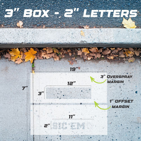 Measurement chart for the 2" Sic 'Em Curb Painting Stencil.