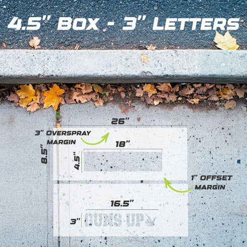 Measurement chart for the 3" Guns Up Curb Painting Stencil
