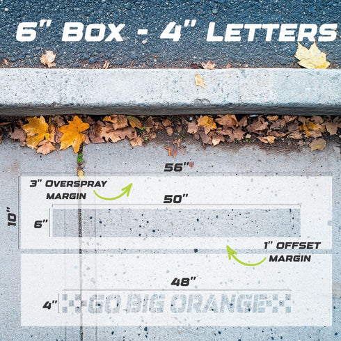 Measurement chart for the 4" Go Big Orange Curb Painting Stencil