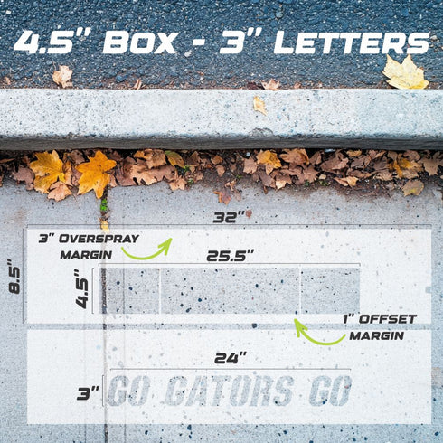 Measurements for the 3" Go Gators Curb Painting Stencil