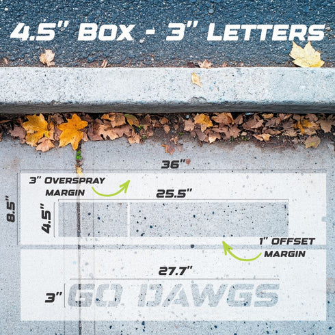 Measurement chart for the 3" Go Dawgs Curb Painting Stencil.