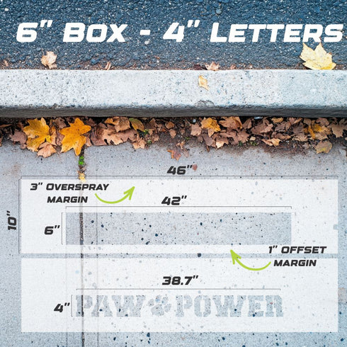 Measurement chart for the 4" Paw Power Curb Painting Stencil.