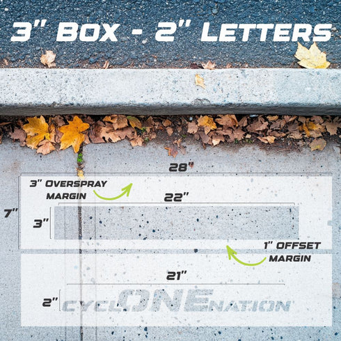 Measurement chart for the 2" Cyclone Nation Curb Painting Stencil