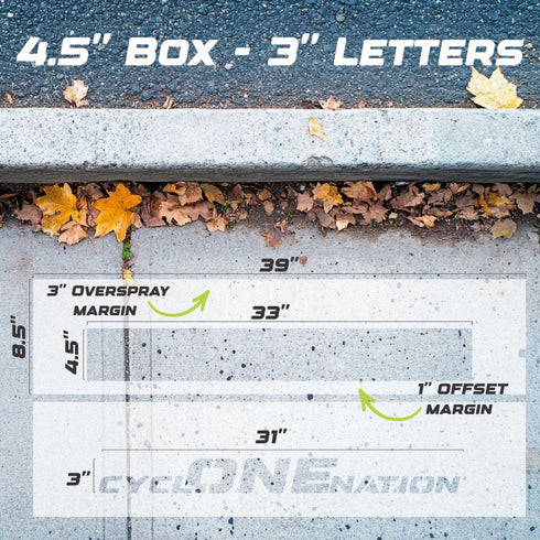 Measurement chart for the 3" Cyclone Nation Curb Painting Stencil
