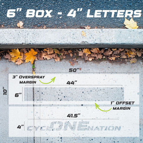 Measurement chart for the 4" Cyclone Nation Curb Painting Stencil.