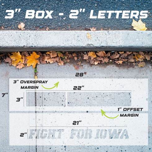 Measurement chart for Fight for Iowa Curb Painting Stencil