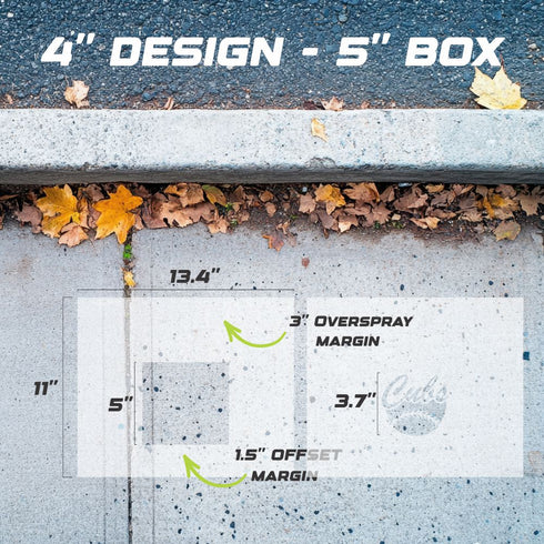 Measurements for the 4" Curb marking kit.