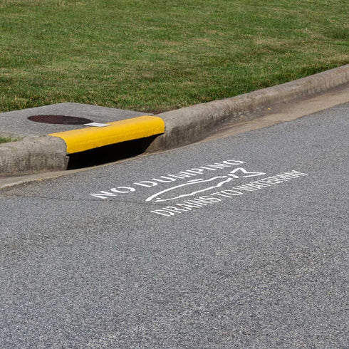 No Dumping Drains to Waterway Storm Drain Stencil