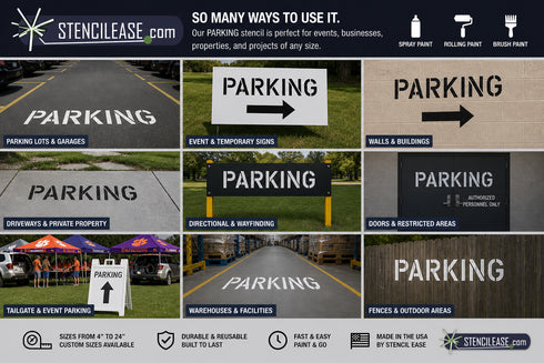 Parking Sign Stencil being used in different ways.
