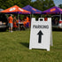 Parking Stencil with an arrow that has been stenciled onto an a-frame sign for tailgate parking