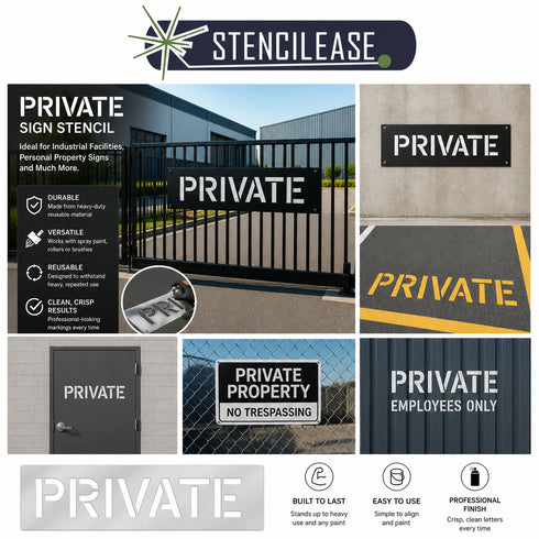 Collage showing how you could use the Private parking lot stencil from Stencil Ease