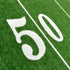Close-up of a stencil number '50' on a green football field surface, representing the product's use in marking sports fields.