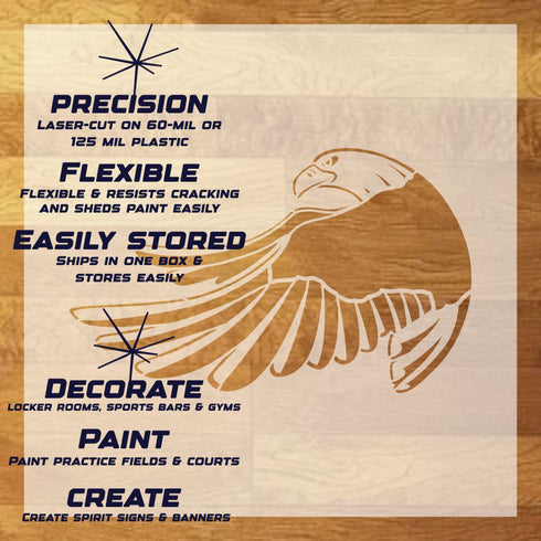 Eagle Landing Stencil Sheet with key highlights of the design and how it can be used.