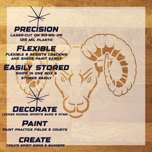 Ram Head 1 Stencil Sheet with key highlights of the design and how it can be used.