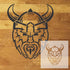 Viking helmet stencil design shot with an inset showing the stencil sheet