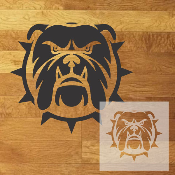 Bulldog Stencil  design mockup with inset of the stencil sheet