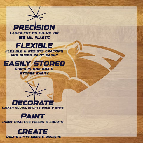 Panthers Mascot Stencil Sheet with key highlights of the design and how it can be used.