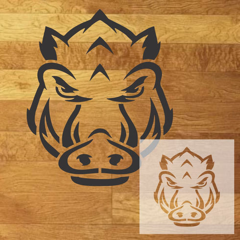 Hogs Mascot Stencil design mockup with inset of the stencil sheet