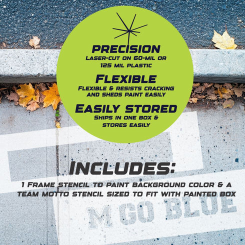 Stencils with text on a concrete surface with leaves