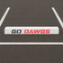 White parking bumper with 'GO DAWGS' stenciled onto the parking space.