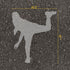 Baseball pitcher silhouette stencil text with measurements on pavement.