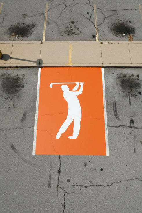Golfer stencil painted onto a high school parking space.