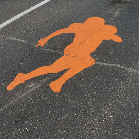 Football Player stenciled onto pavement