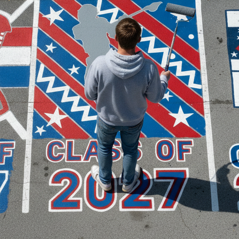 Lacrosse Player painted onto a high school senior's parking space
