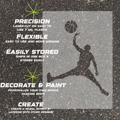 Promotional graphic for the Men's Basketball Player Parking Space stencil.