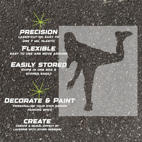 Details about the baseball pitcher silhouette stencil.
